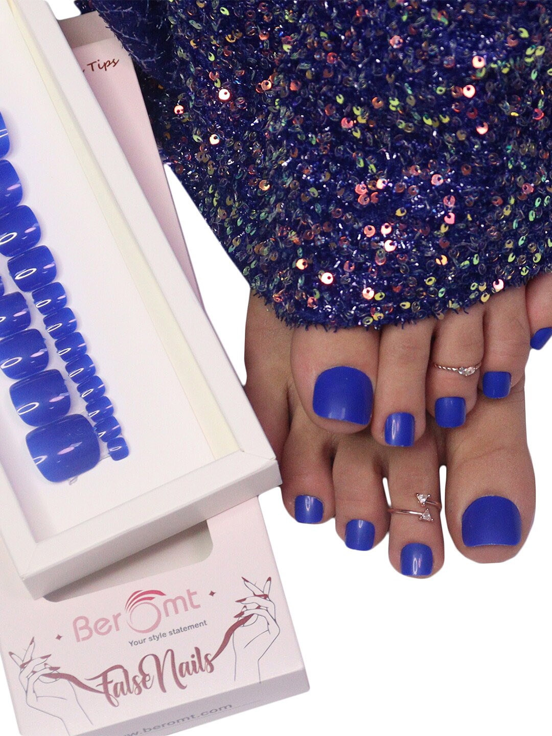 

BEROMT 12 Pcs Long-Lasting False Toe Nails with Kit - Shade 275, Blue