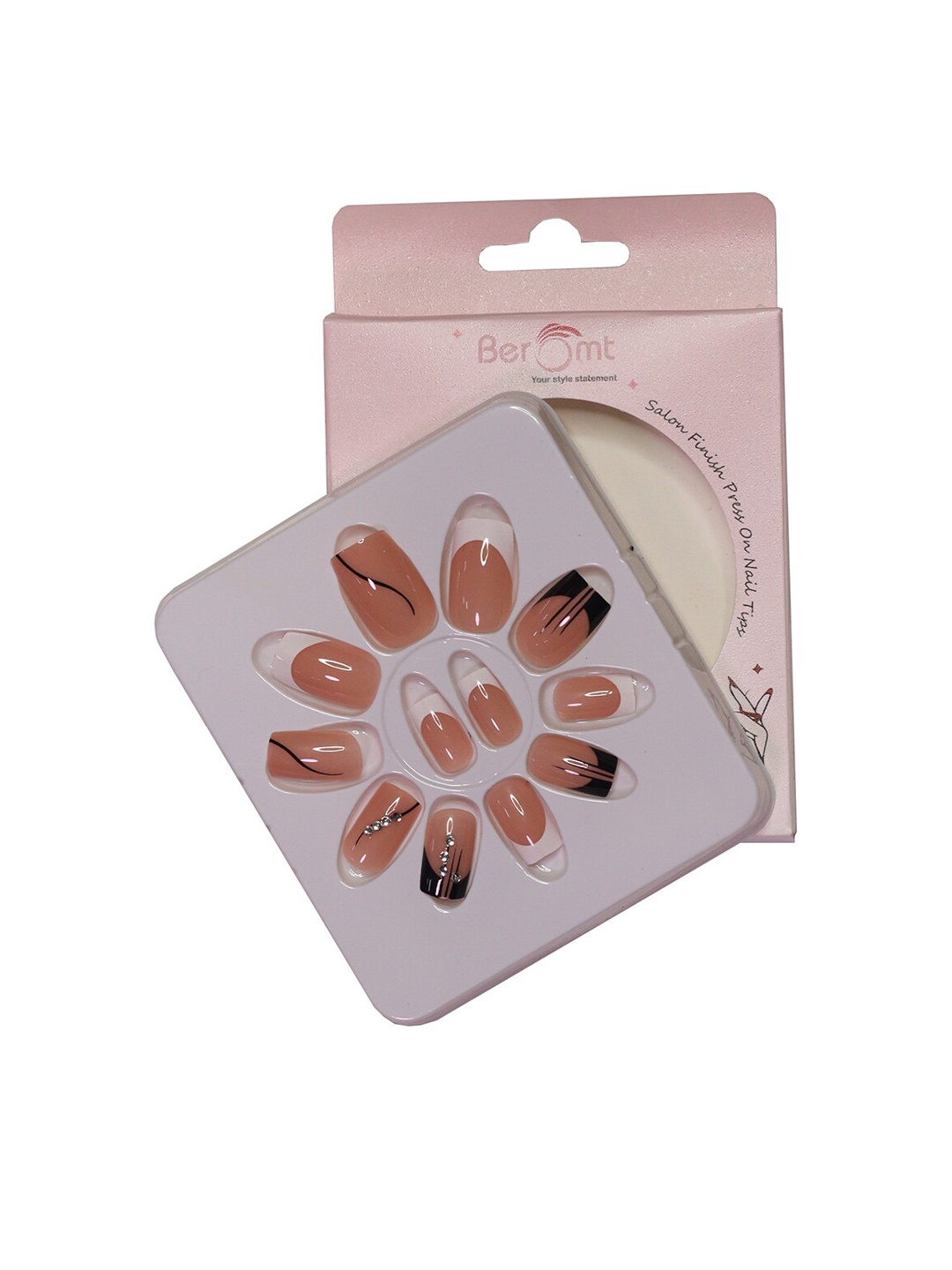 

BEROMT 12 Pcs Long-Lasting False French Nails with Kit - Shade 292, Nude