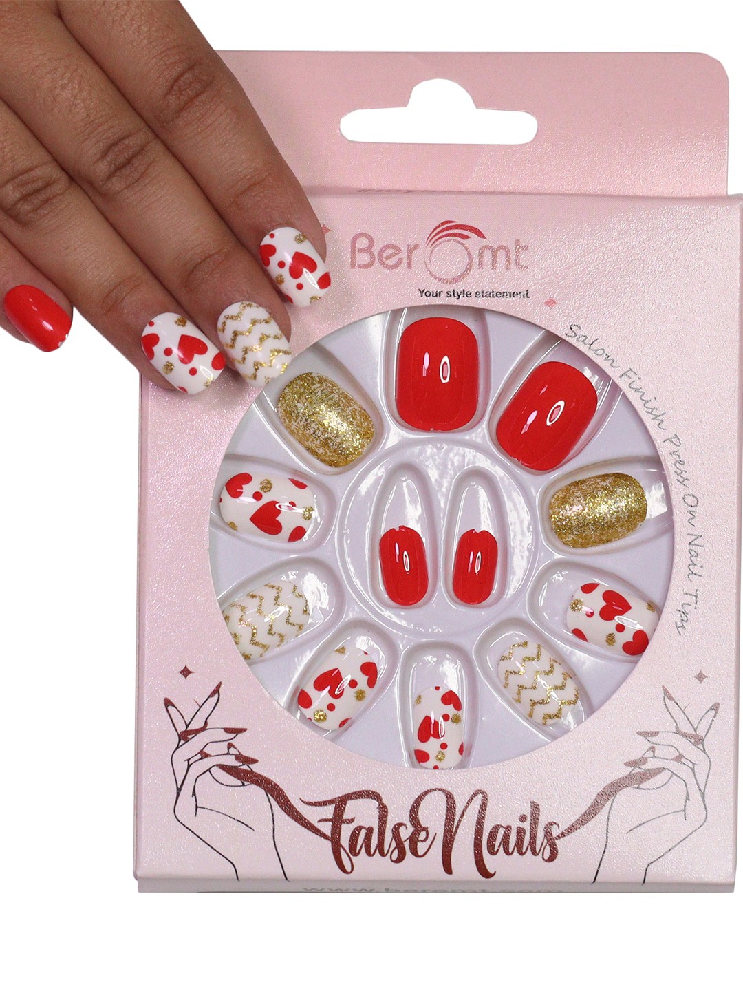 

BEROMT Kids Salon Finish Press On Pre-Glued Nail Tips with Kit 30g - 66, White