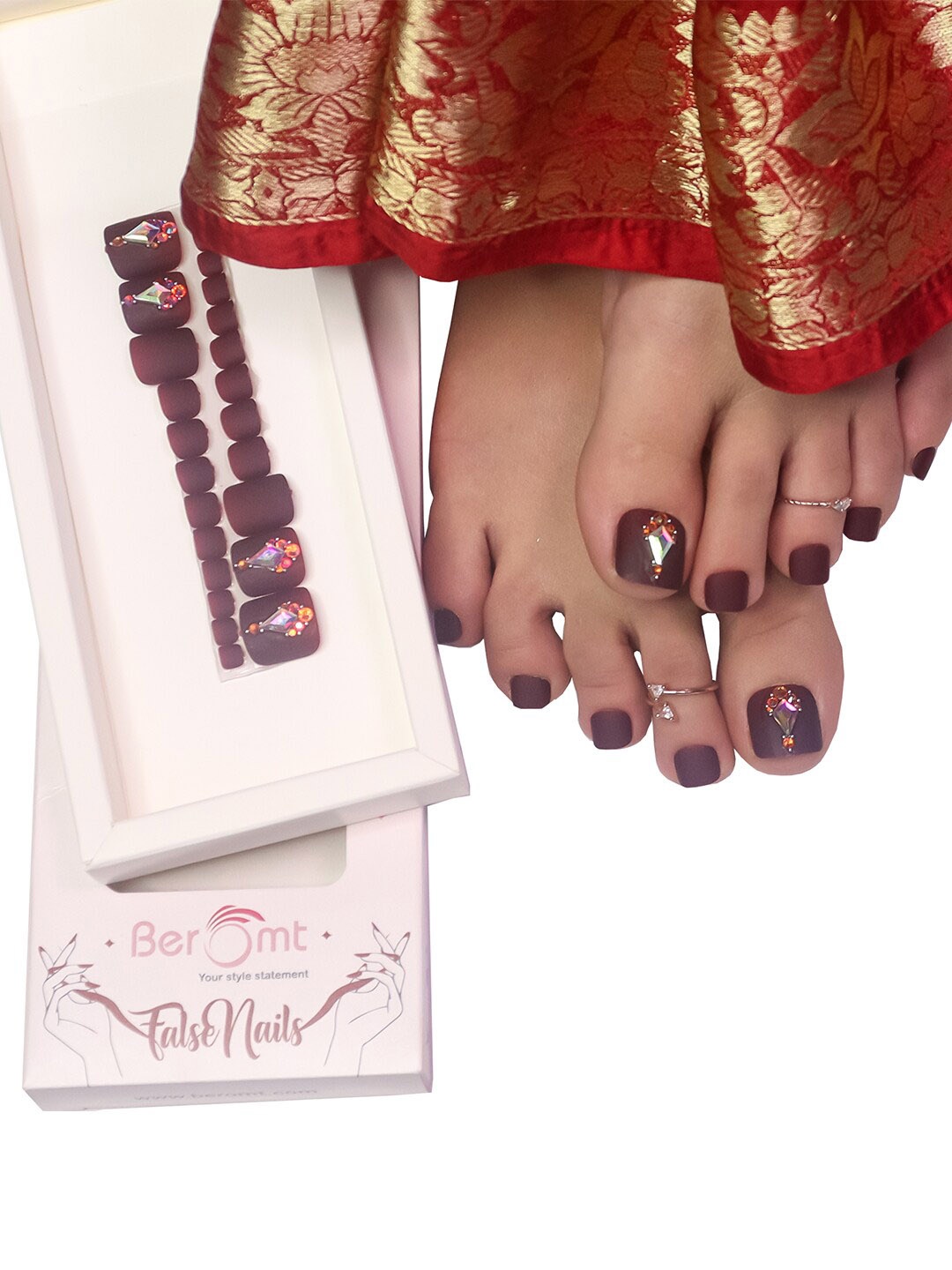 

BEROMT Salon Finish Press On Toe Nail Tips with Kit 30g - Brown 258