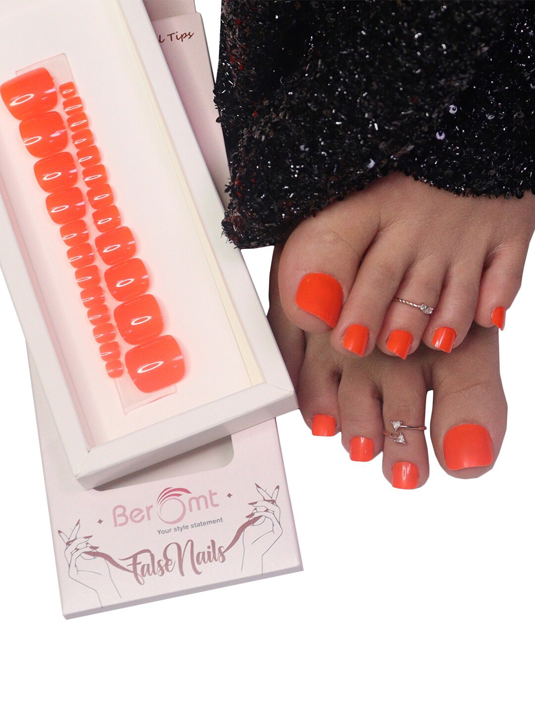

BEROMT Salon Finish Press On Toe Nail Tips with Kit 30g - Orange 270