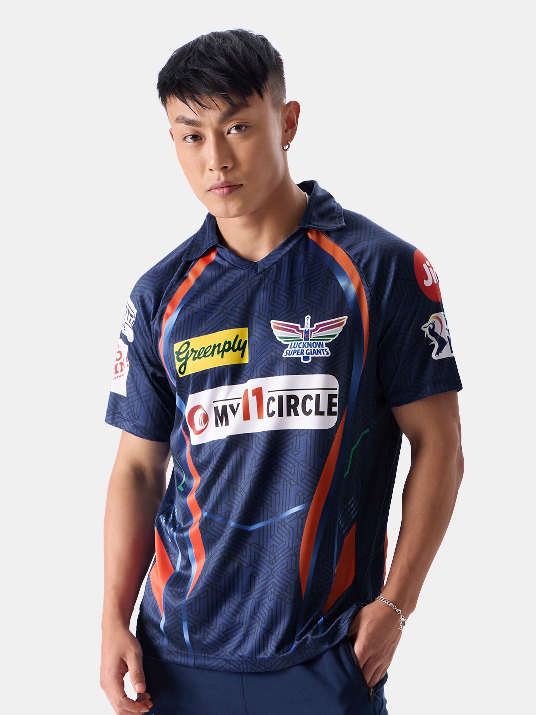 

The Souled Store Navy blue Typography Printed Team Jersey Slim Fit Sports T-shirt