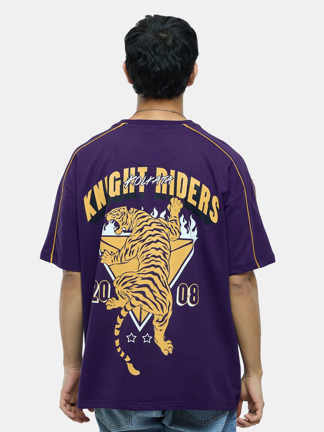 

The Souled Store Purple Graphic Printed Drop-Shoulder Pure Cotton Oversized T-shirt