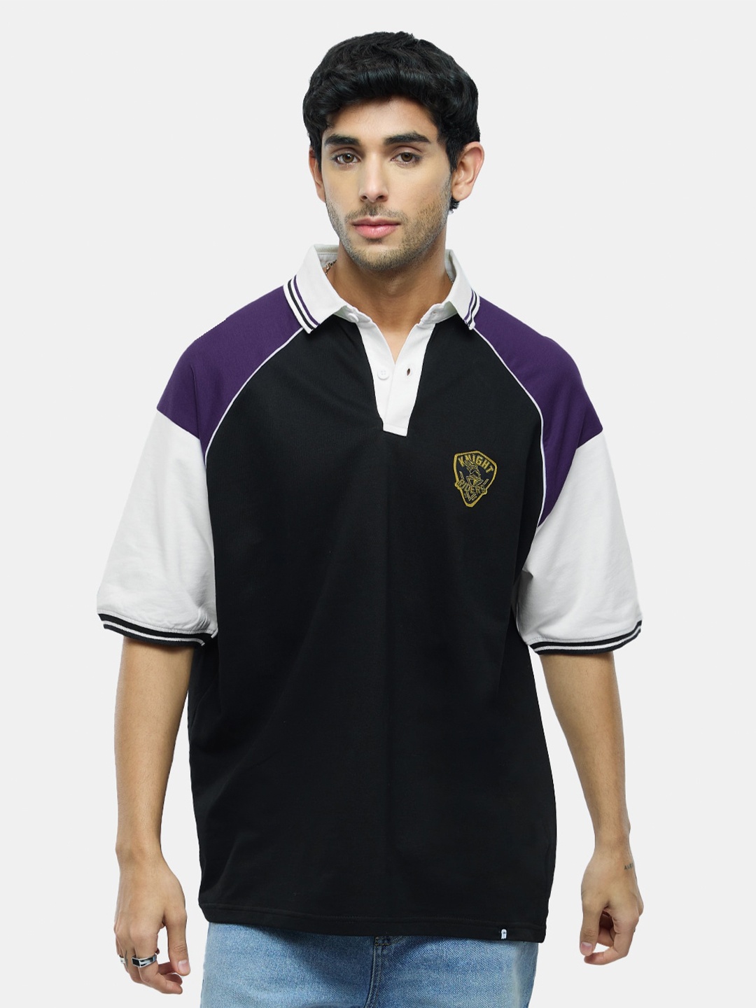 

The Souled Store Raglan Sleeves Polo Collar Pure Cotton Oversized T-shirt, White