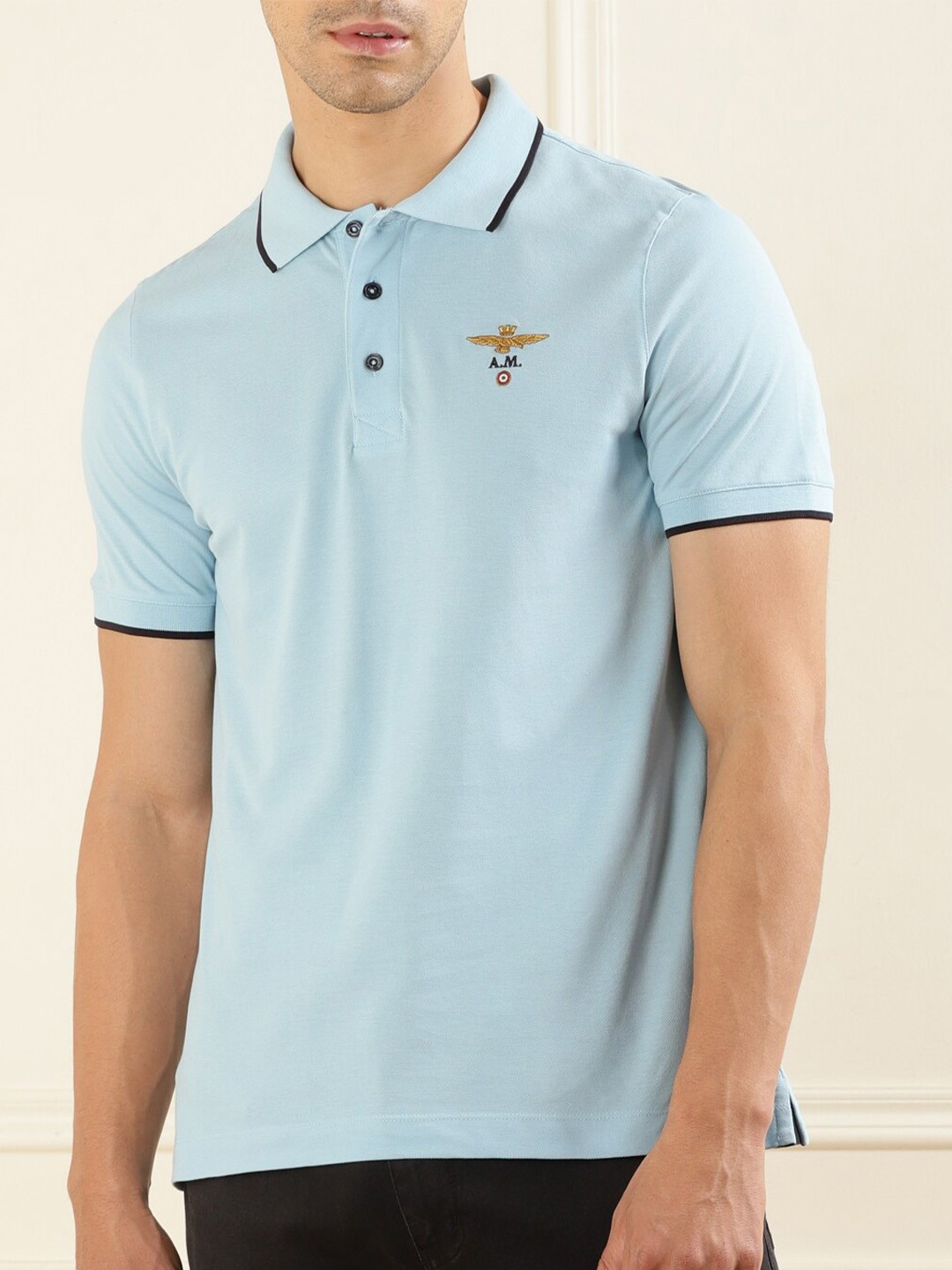 

Aeronautica Militare Polo Collar Cotton T-Shirt, Blue