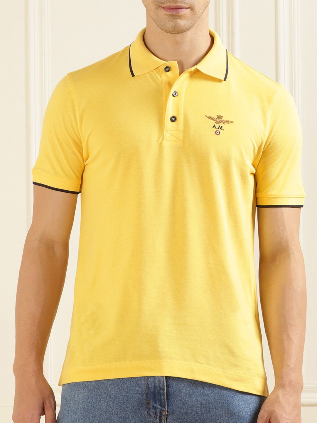 

Aeronautica Militare Polo Collar Cotton T-Shirt, Yellow