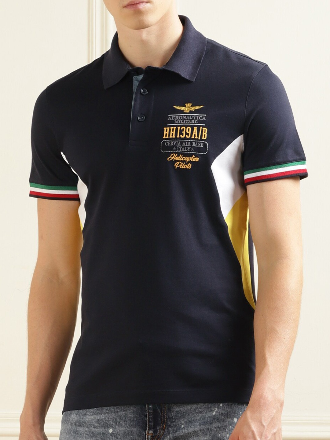 

Aeronautica Militare Polo Collar Cotton T-shirt, Navy blue