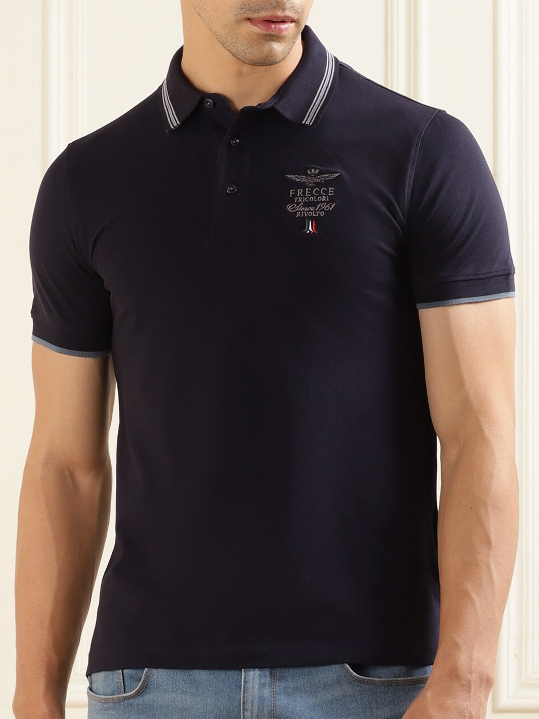 

Aeronautica Militare Polo Collar Cotton T-shirt, Navy blue