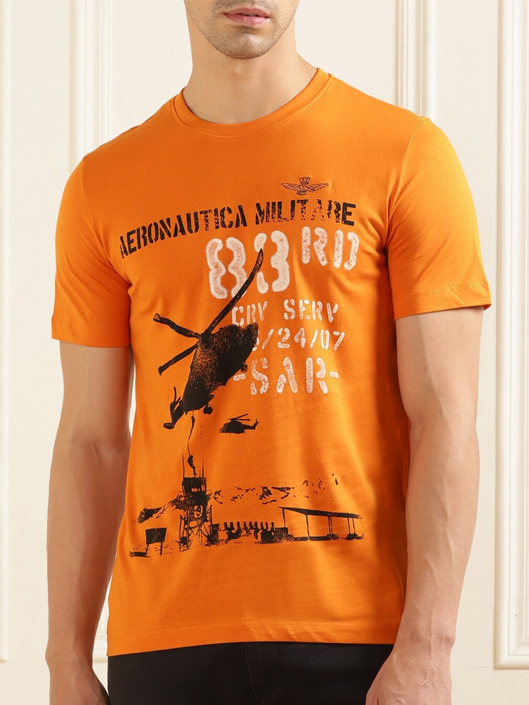 

Aeronautica Militare Typography Printed Cotton T-Shirt, Orange