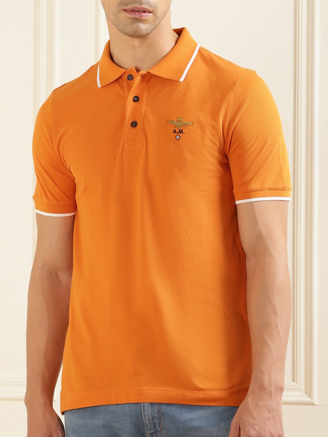 

Aeronautica Militare Polo Collar Cotton T-Shirt, Orange