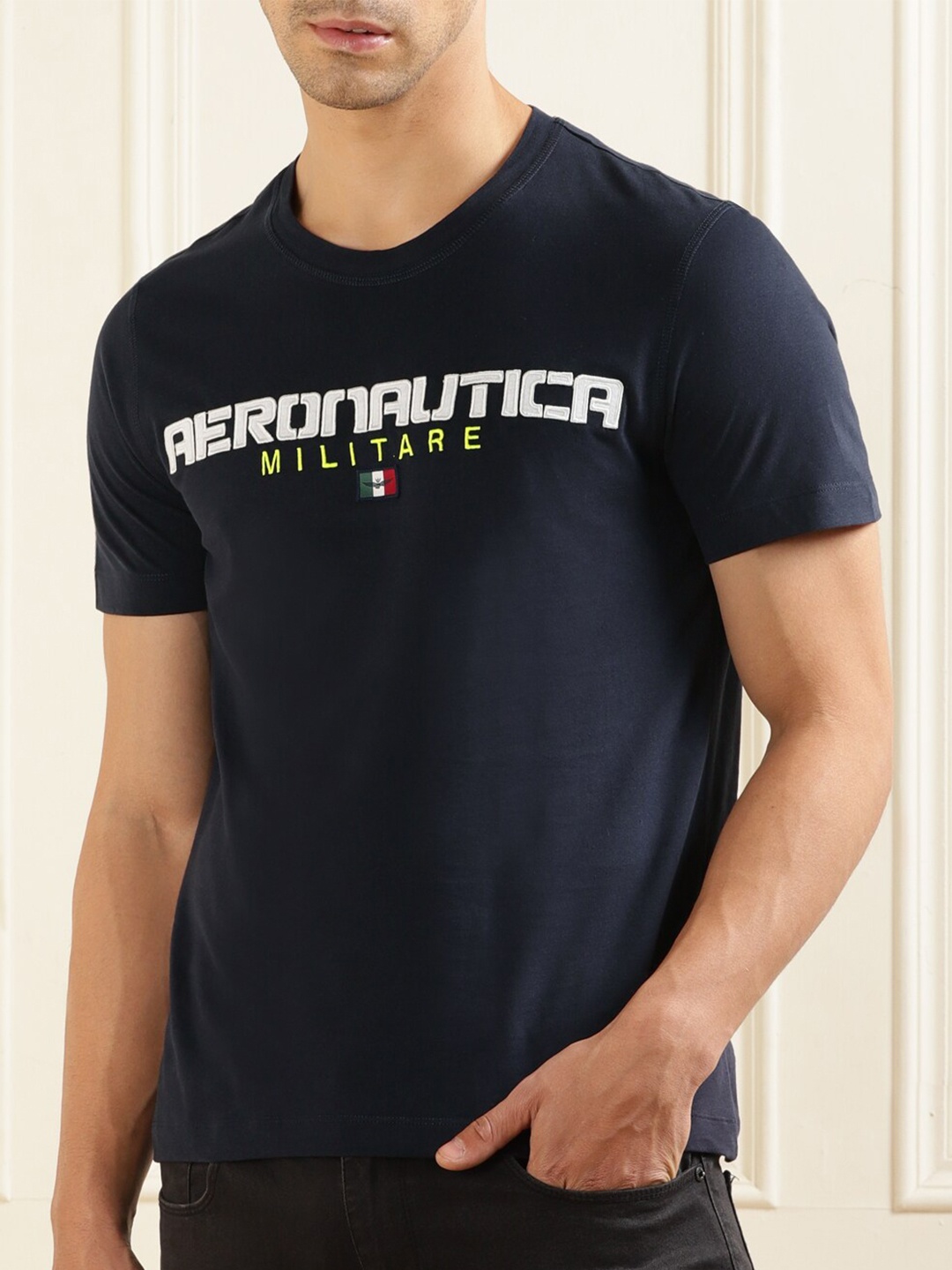 

Aeronautica Militare Typography Printed Cotton T-Shirt, Navy blue