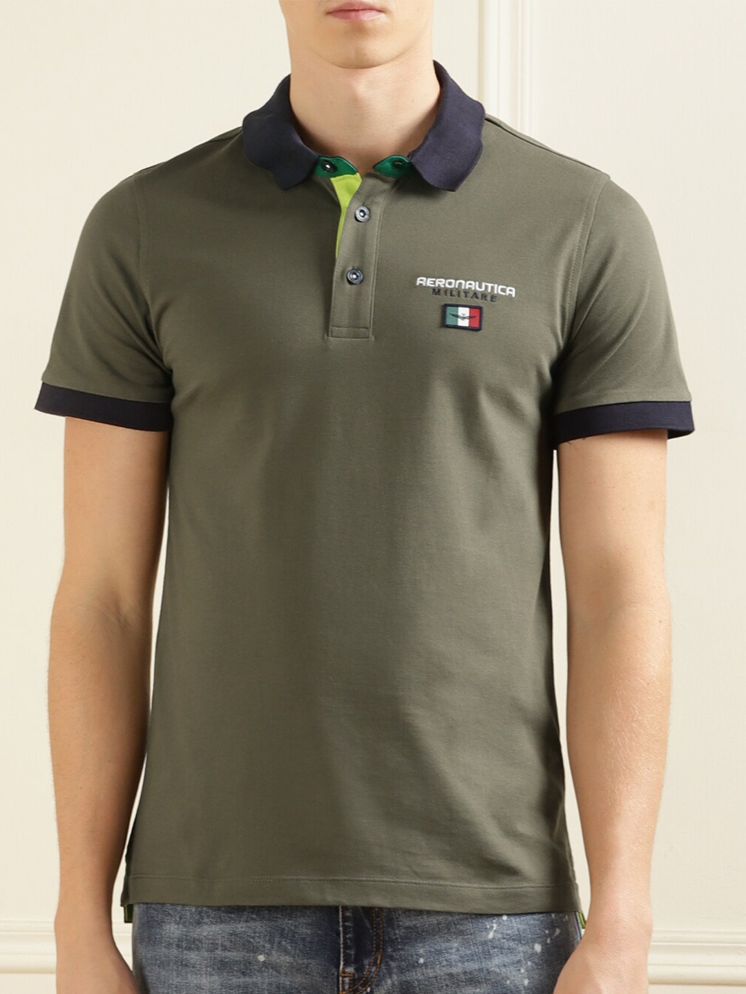 

Aeronautica Militare Polo Collar Cotton T-Shirt, Green