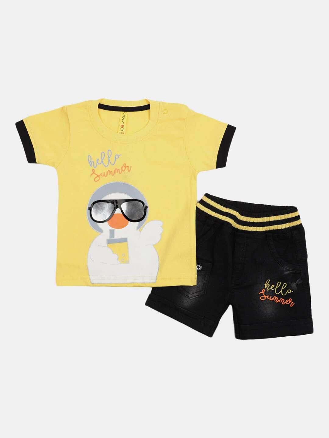 

V-Mart Infant Kids Printed Pure Cotton T-shirt With Shorts, Yellow