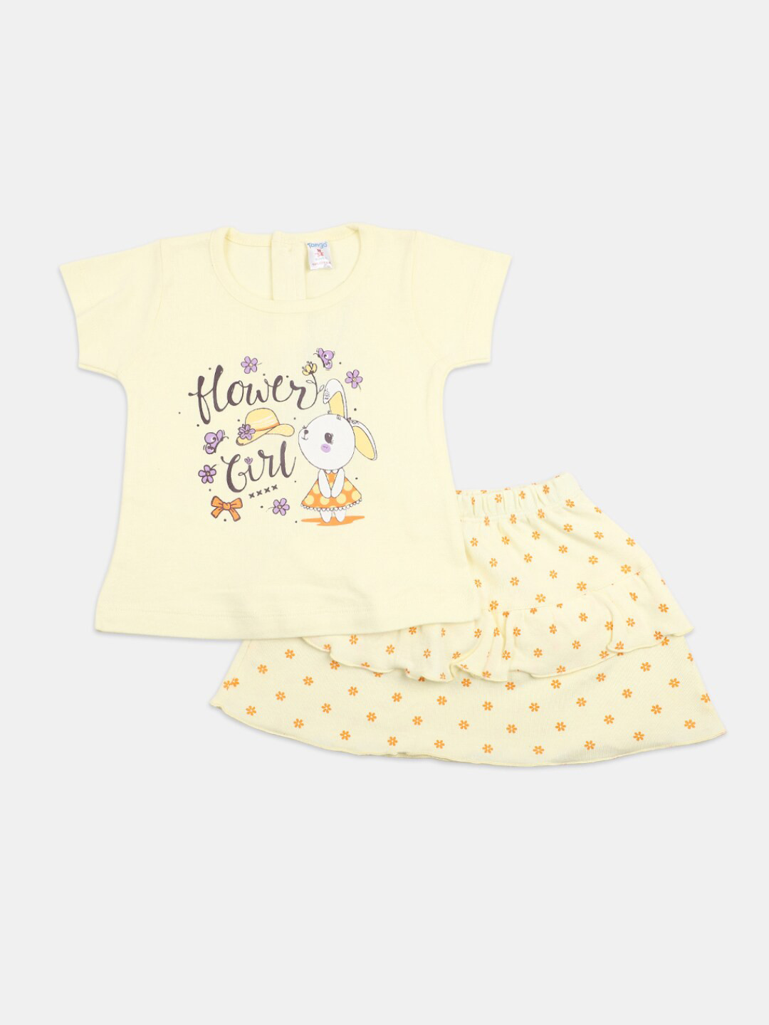 

V-Mart Infant Girls Printed Pure Cotton T-shirt with Skirt, Yellow
