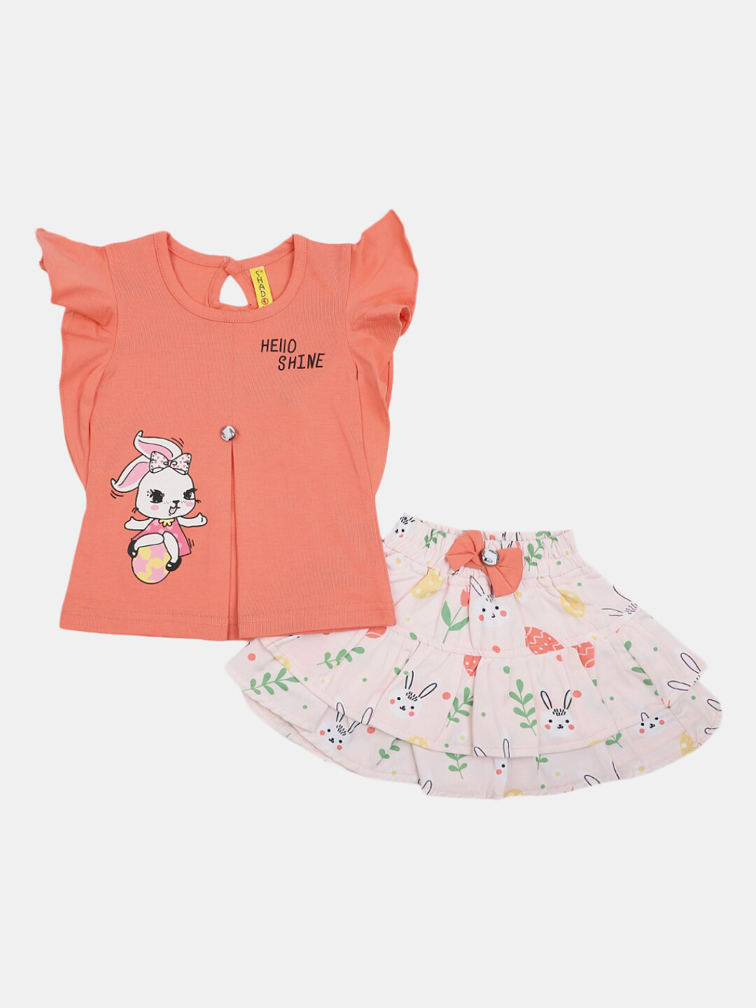 

V-Mart Infants Girls Printed Pure Cotton Top With Skirt, Orange