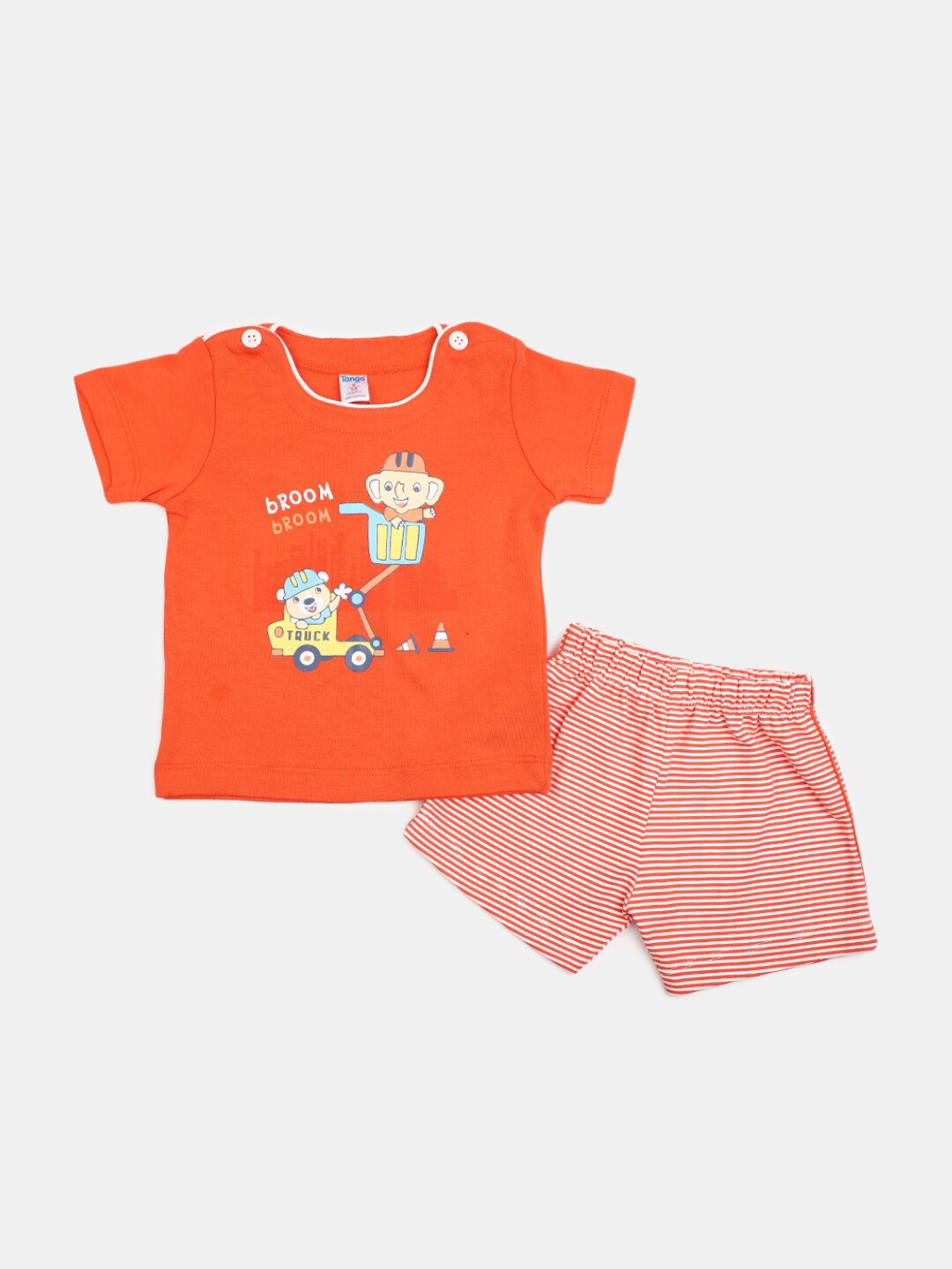 

V-Mart Infant Kids Printed T-shirt with Striped Shorts, Orange