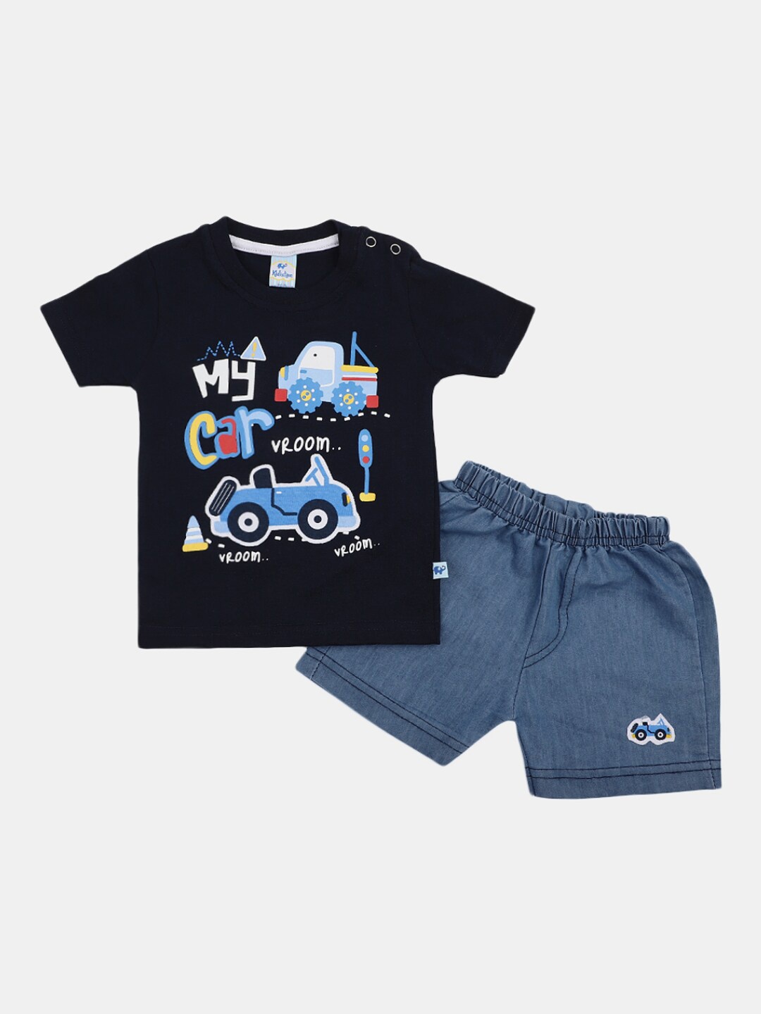 

V-Mart Infant Kids Pure Cotton Printed T-shirt With Denim Shorts, Blue