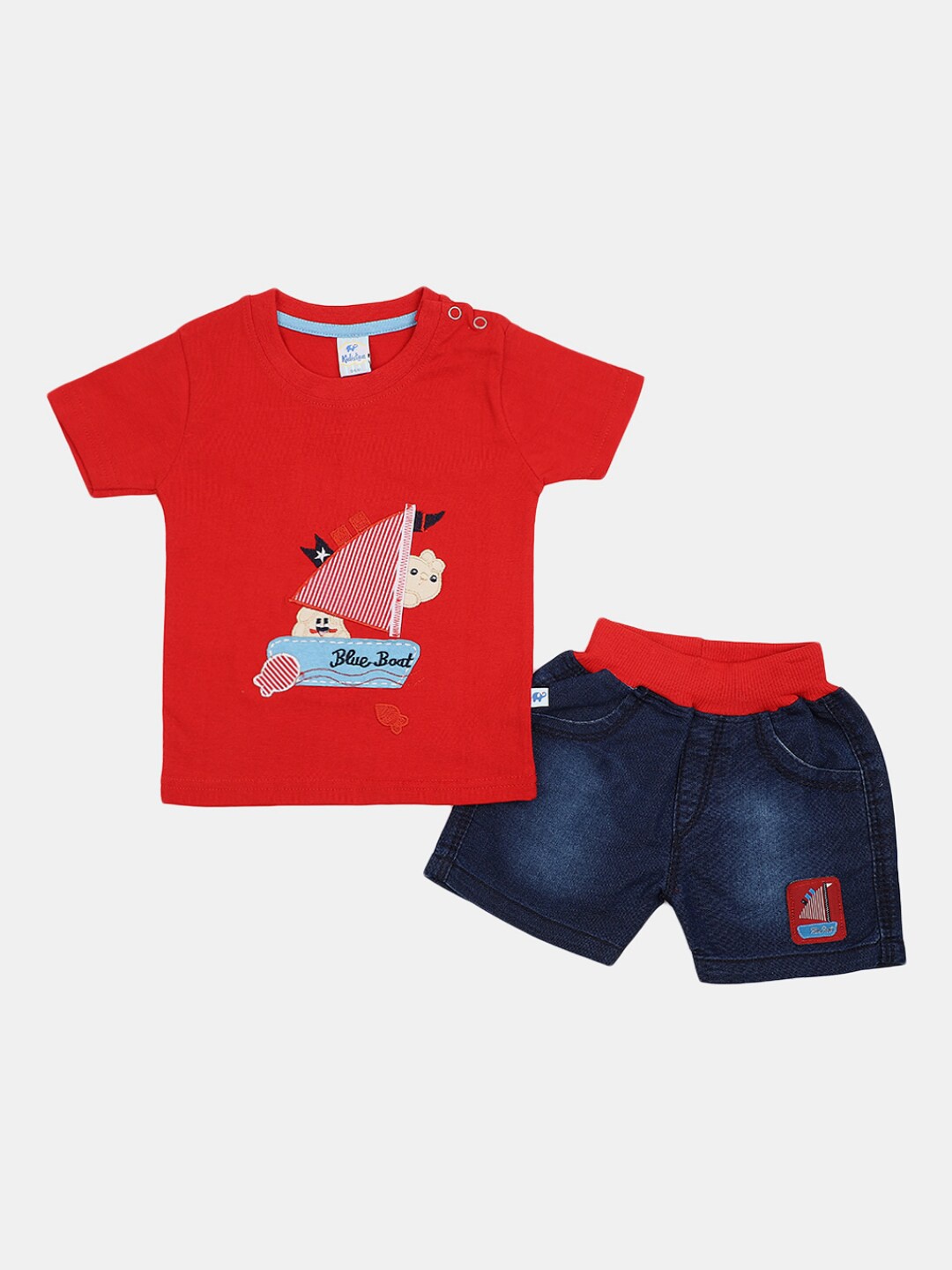 

V-Mart Infant Boys Embroidered Pure Cotton T-shirt with Shorts, Red