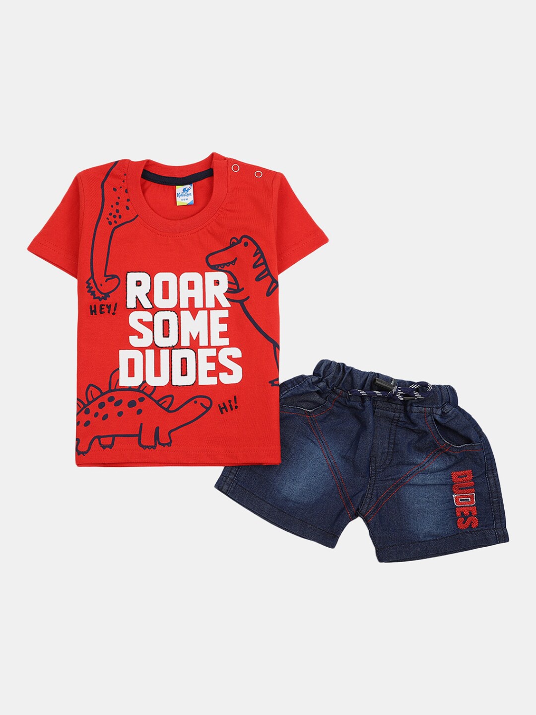 

V-Mart Infant Boys Typography Printed Pure Cotton T-shirt with Shorts, Red