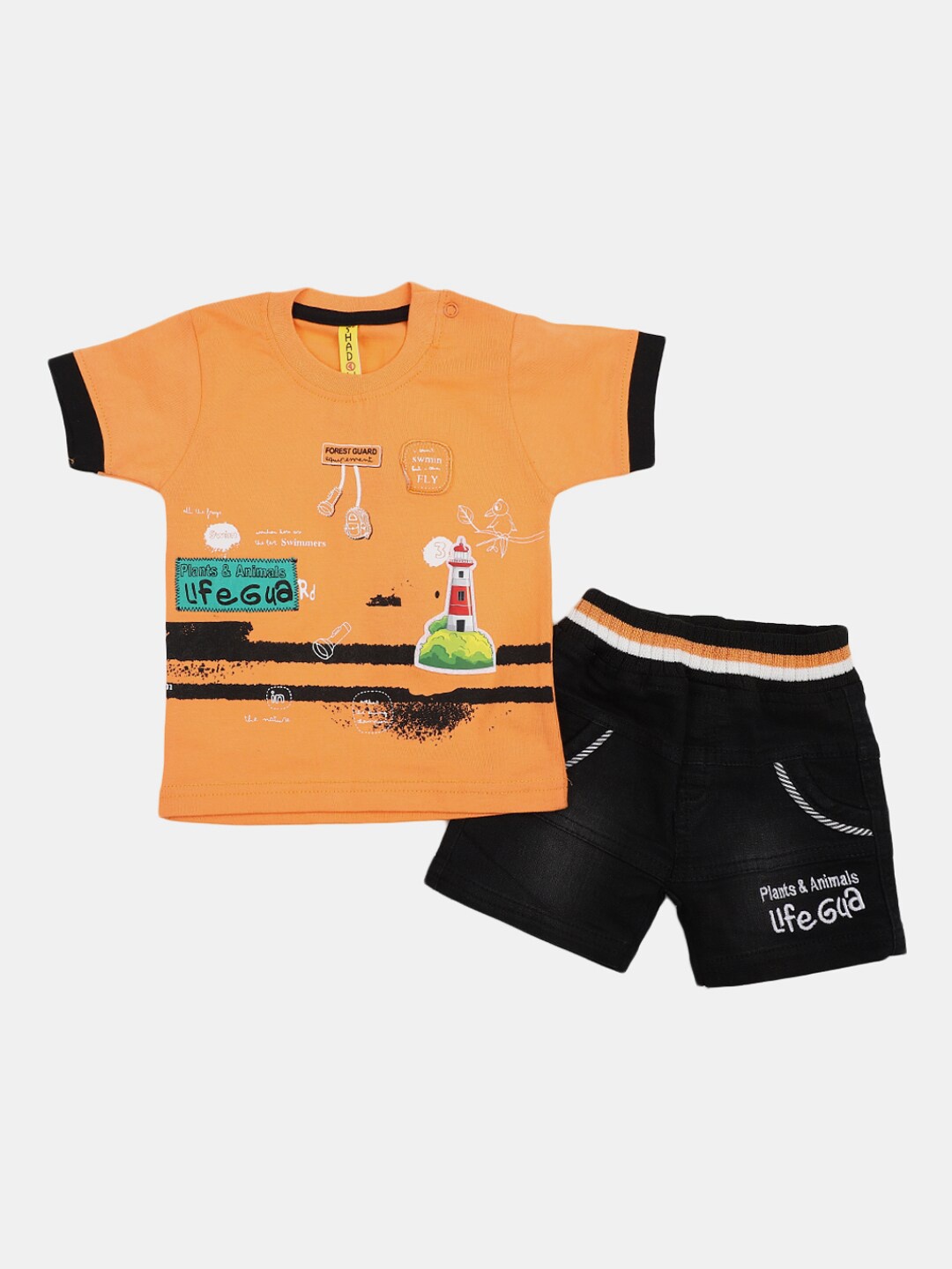 

V-Mart Infants Boys Printed Pure Cotton T-shirt With Shorts, Orange