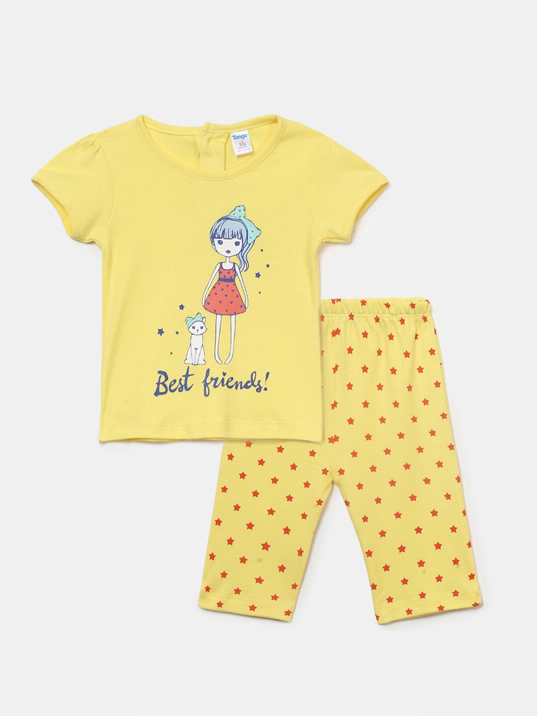 

V-Mart Infant Girls Printed Pure Cotton T-shirt with Capris, Yellow