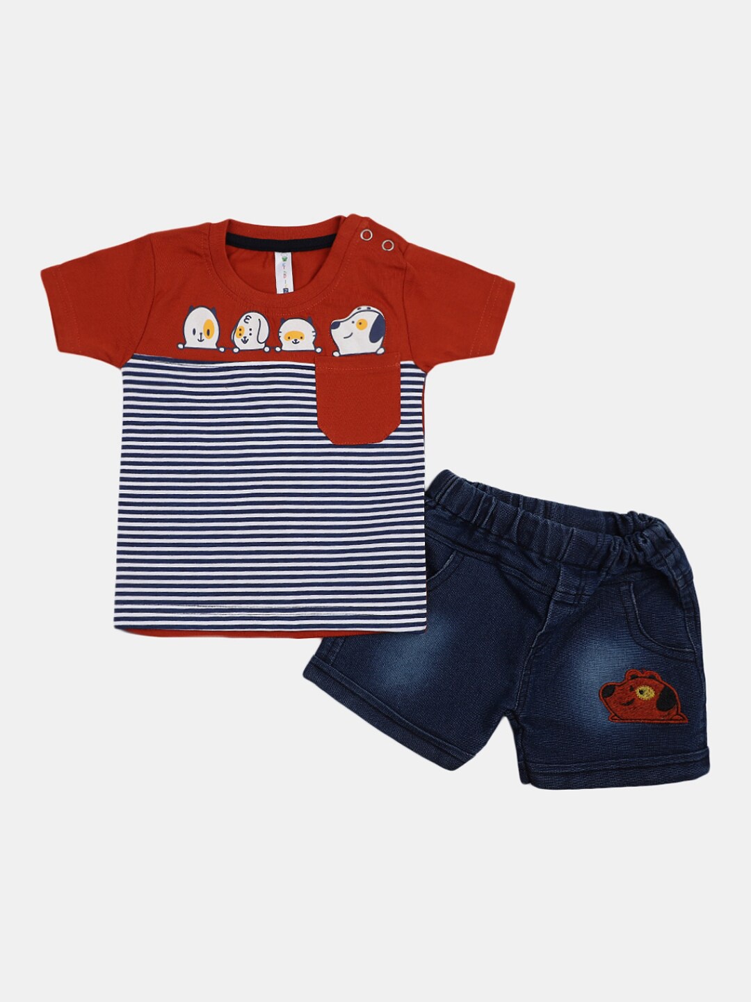 

V-Mart Infant Boys Striped T-shirt with Shorts, Red