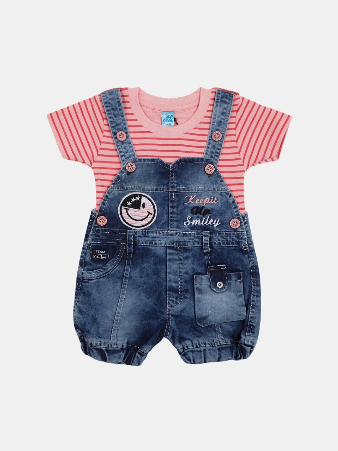 

V-Mart Unisex Kids Printed T-shirt with Dungaree, Pink