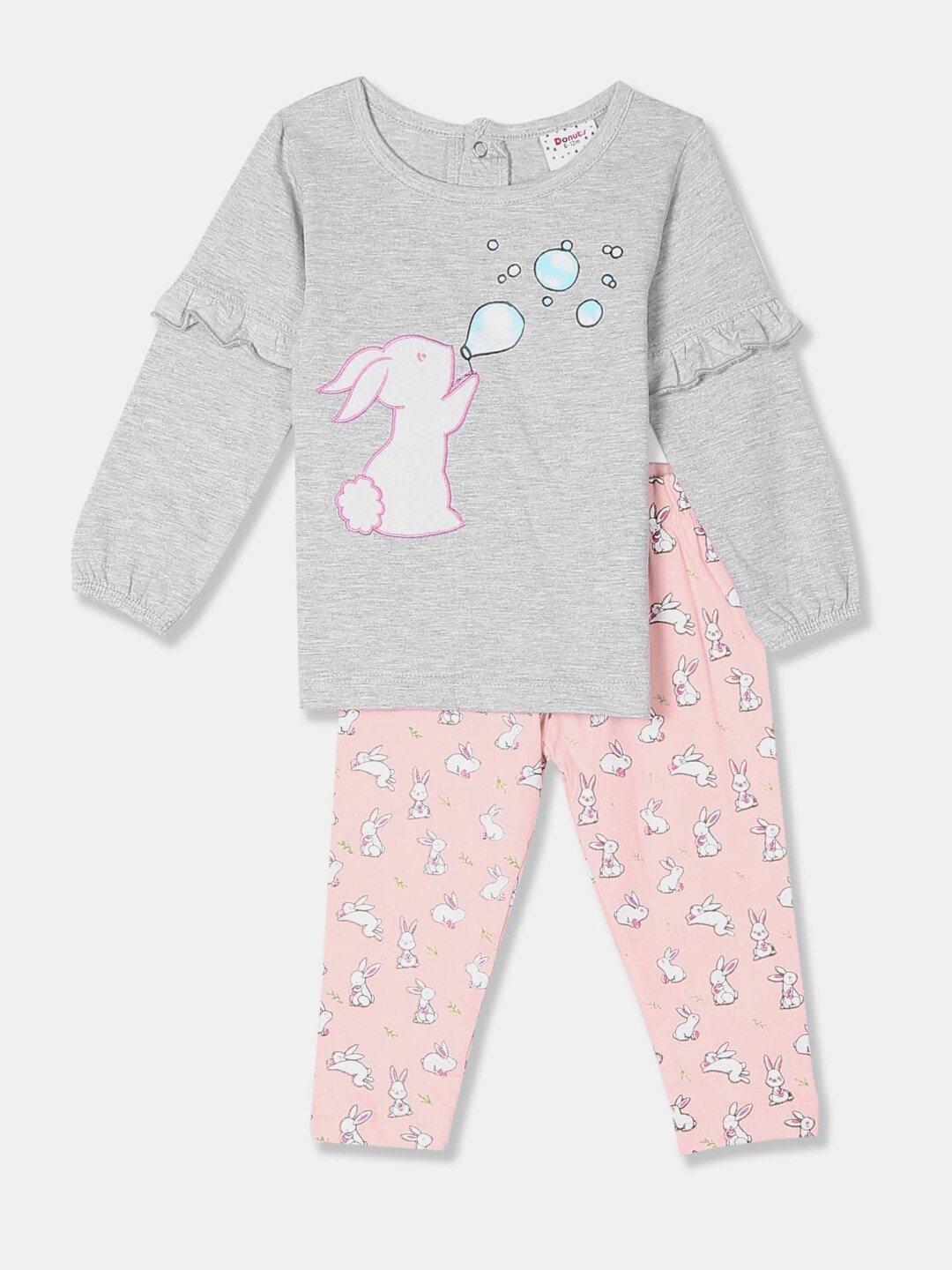 

V-Mart Infant Girls Printed Pure Cotton T-shirt with Capris, Grey