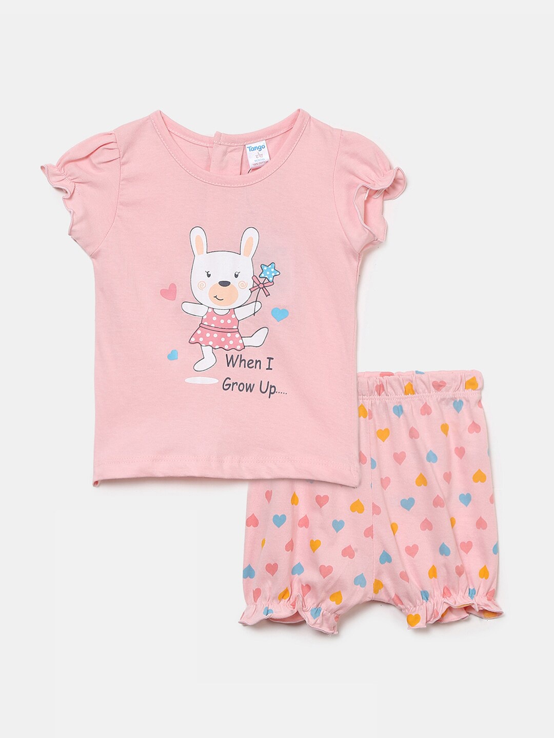 

V-Mart Infant Kids Printed Pure Cotton T-shirt With Shorts, Peach