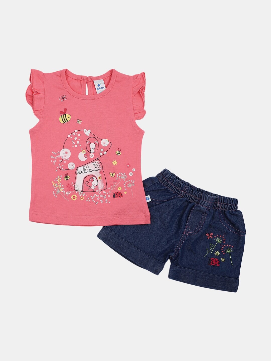 

V-Mart Infants Girls Printed Pure Cotton T-shirt With Shorts, Pink