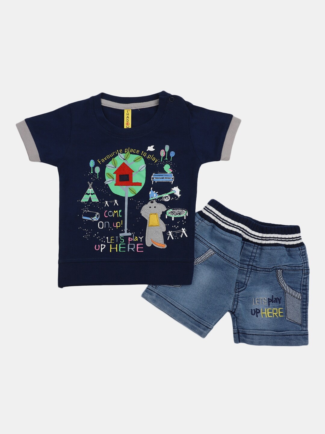 

V-Mart Infants Boys Printed Pure Cotton T-shirt With Shorts, Blue