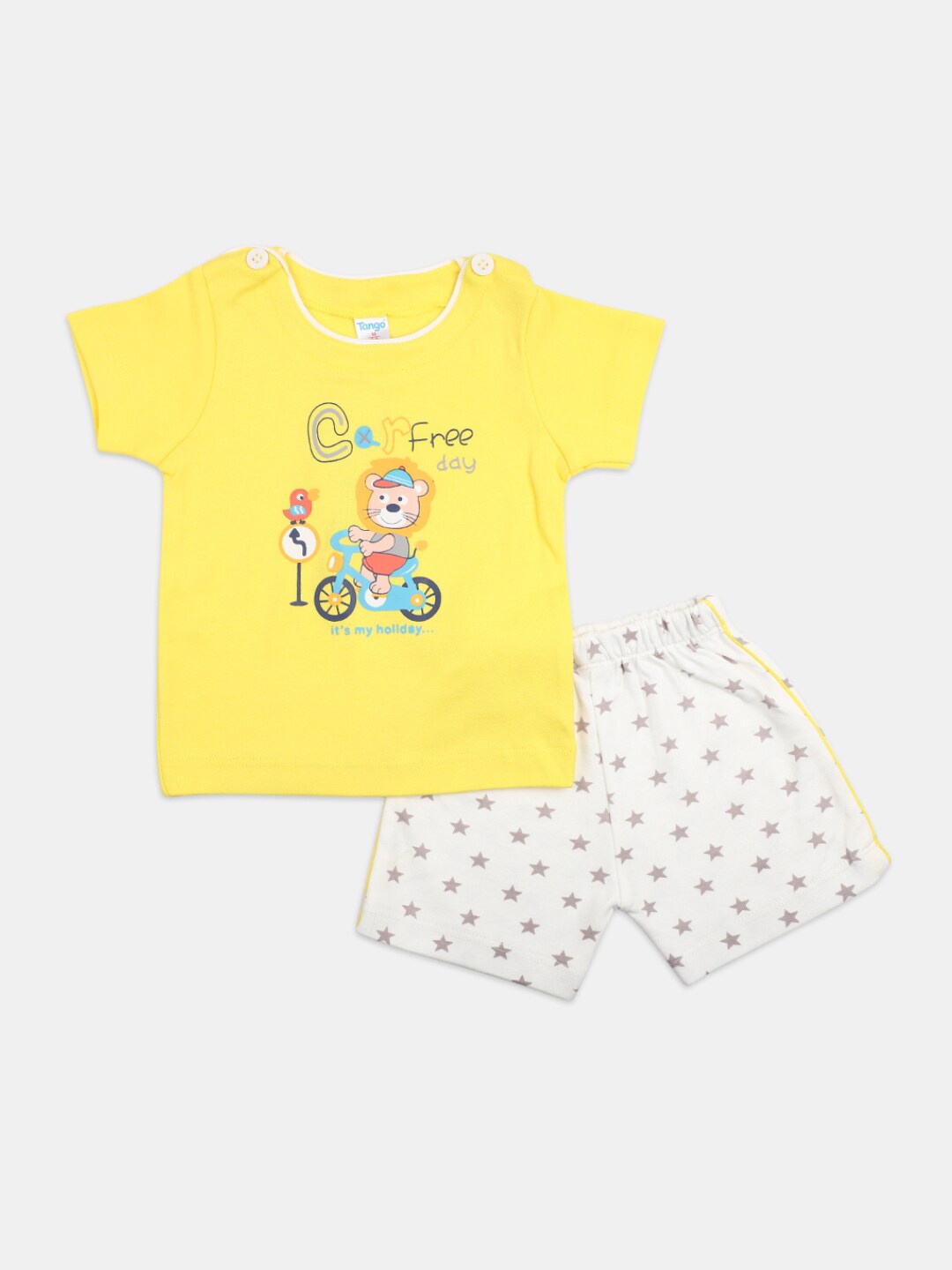 

V-Mart Infant Kids Printed Pure Cotton T-shirt With Shorts Set, Yellow