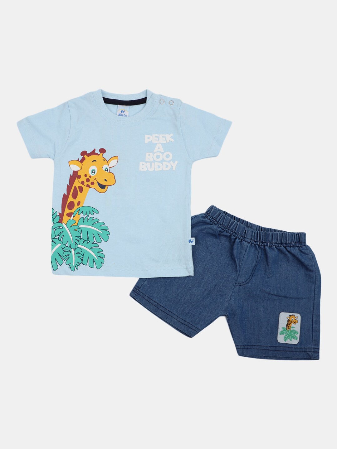 

V-Mart Infant Kids Pure Cotton Printed T-shirt With Denim Shorts, Blue