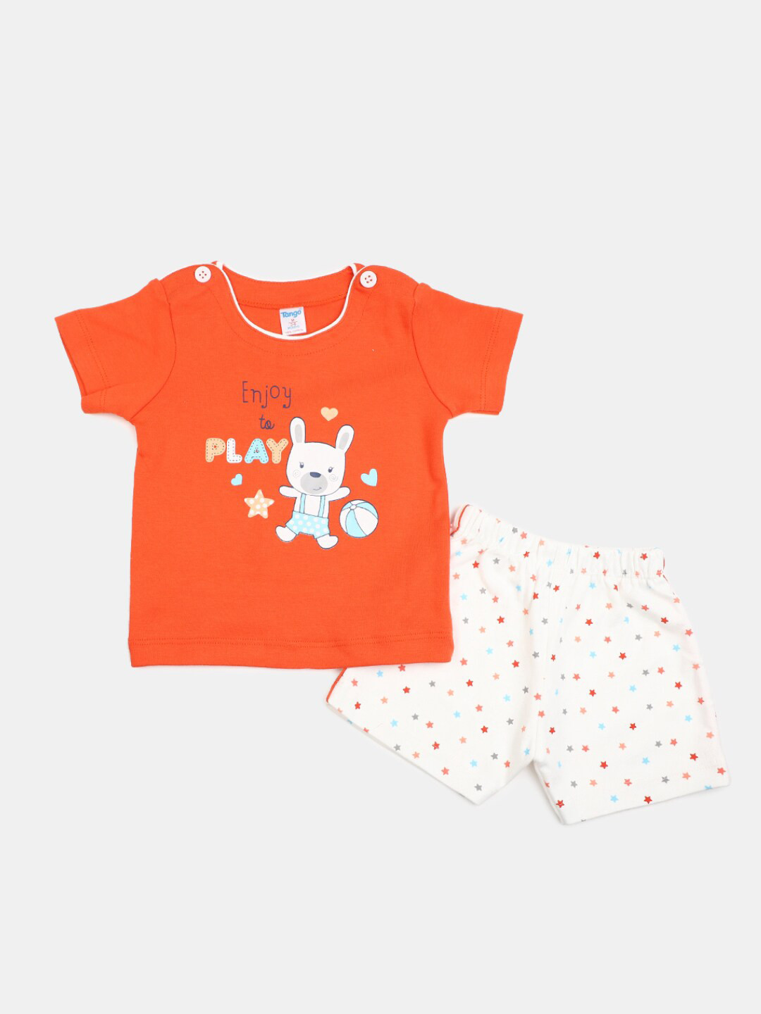 

V-Mart Infant Kids Printed Pure Cotton T-shirt With Shorts Set, Orange
