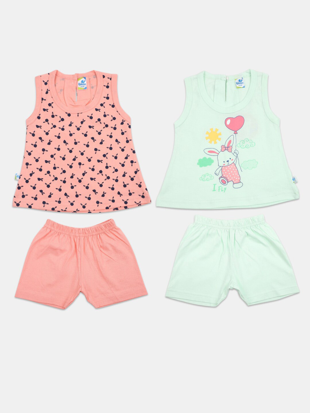 

V-Mart Infant Kids Pack Of 2 Printed Pure Cotton T-shirt with Shorts, Green