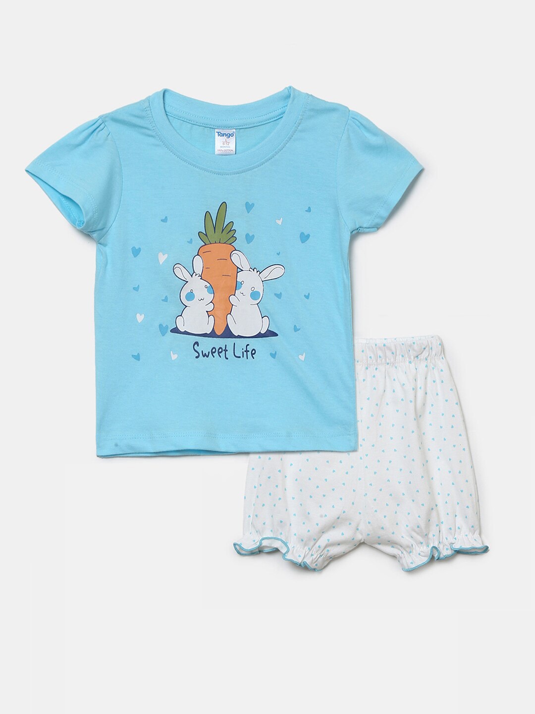 

V-Mart Infant Girls Printed Pure Cotton T-shirt with Short, Blue