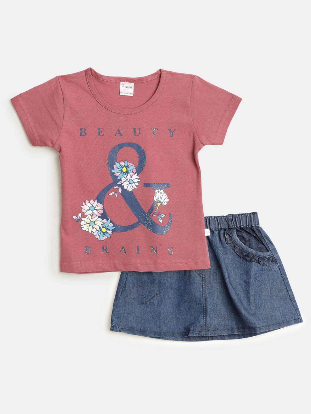 

V-Mart Infant Kids Printed Pure Cotton T-shirt With Skirt, Rust