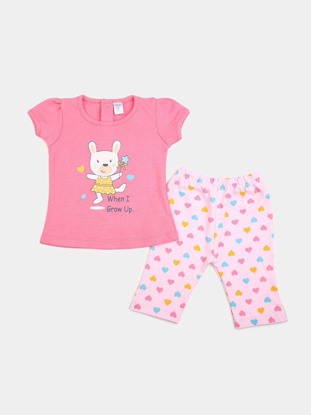 

V-Mart Infant Kids Printed Pure Cotton T-shirt With Pyjamas Set, Pink