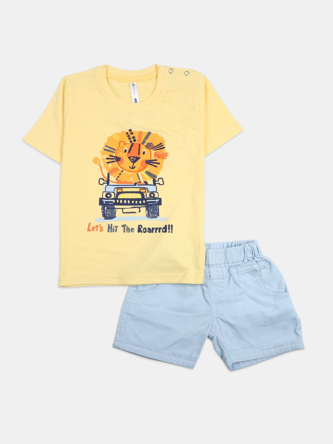 

V-Mart Infant Boys Printed Pure Cotton T-shirt with Shorts, Yellow