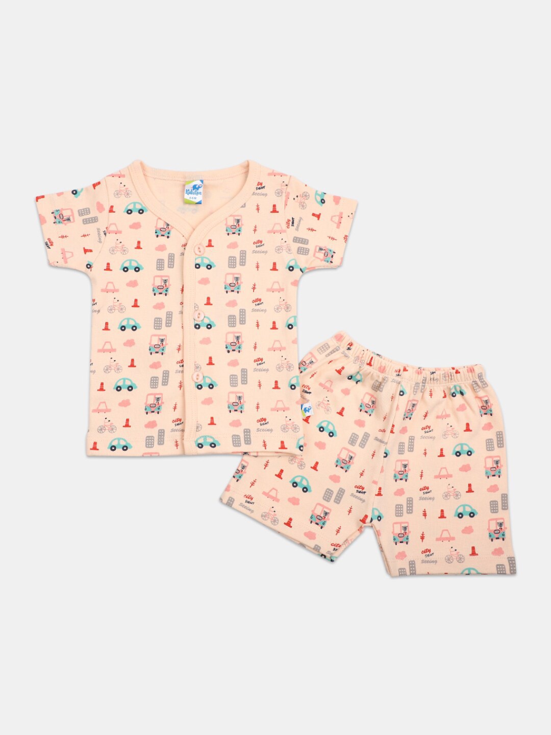 

V-Mart Infant Kids Printed Pure Cotton T-shirt with Shorts, Peach