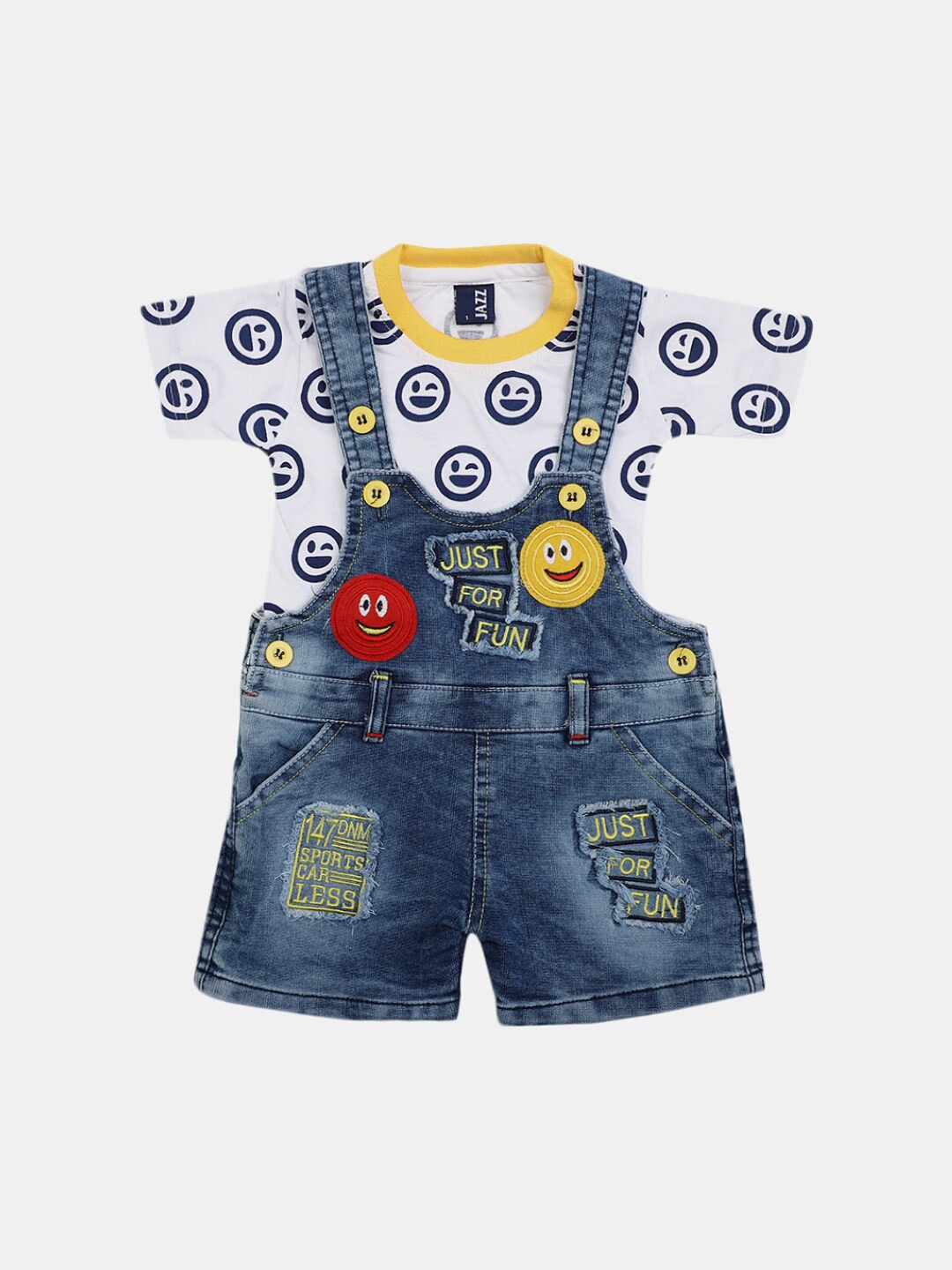 

V-Mart Infant Kids Pure Cotton Printed T-shirt With Denim Dungarees, Yellow