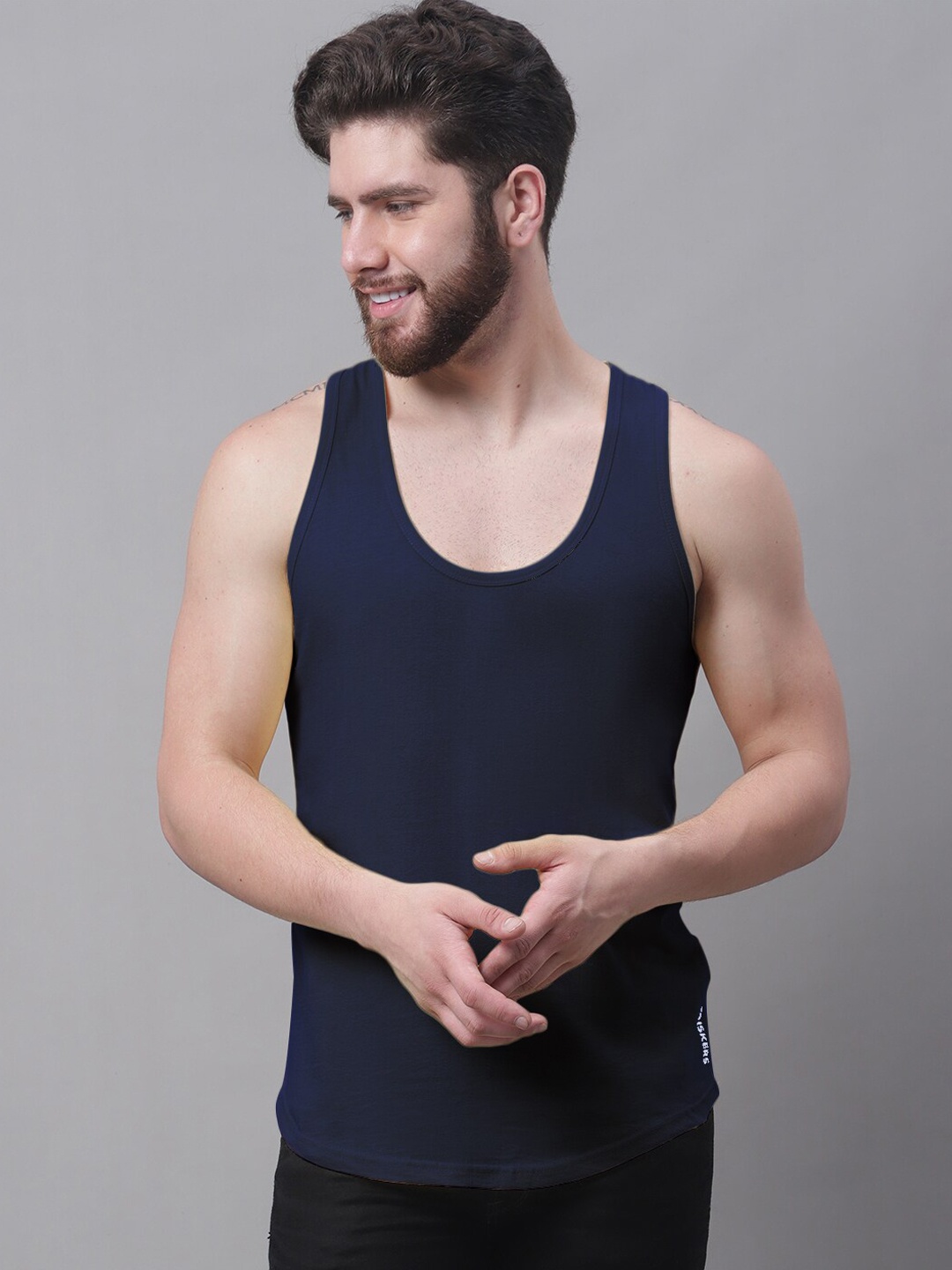 

Friskers Men Pure Cotton Gym Vests, Navy blue