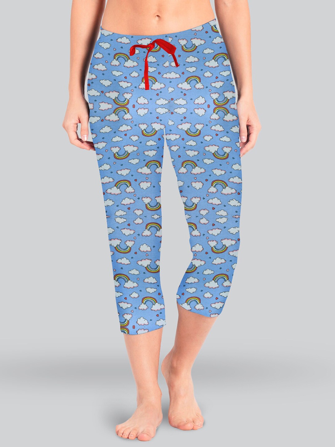 

LYRA Women Printed Pure Cotton Capris, Blue