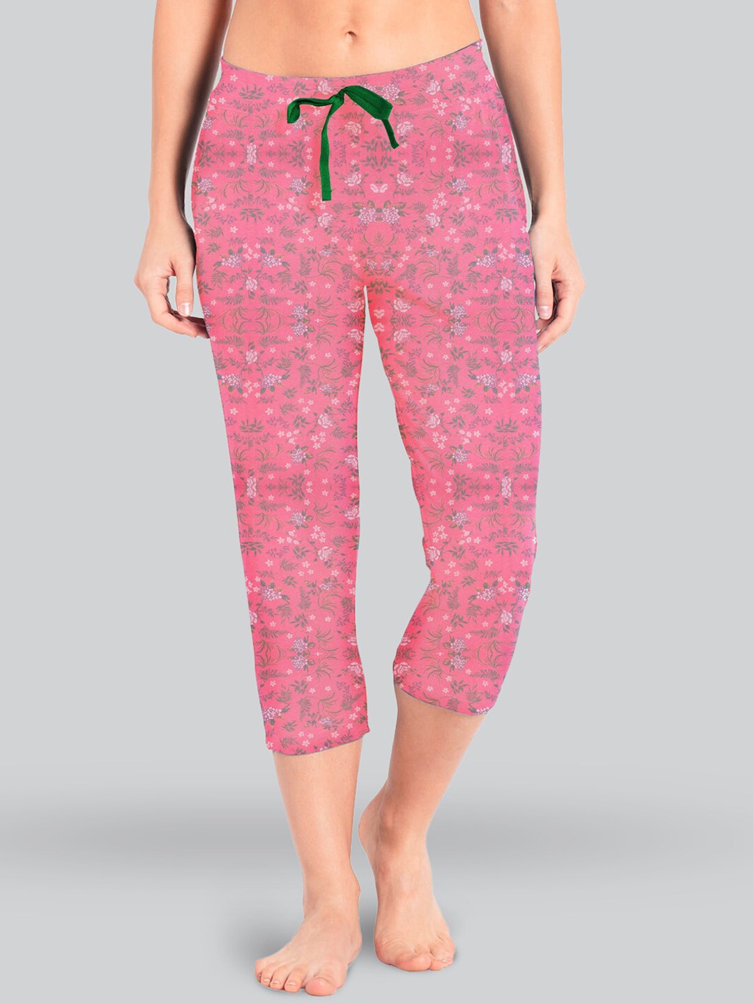 

LYRA Women Plus Size Floral Printed Cotton Lounge Capris, Pink