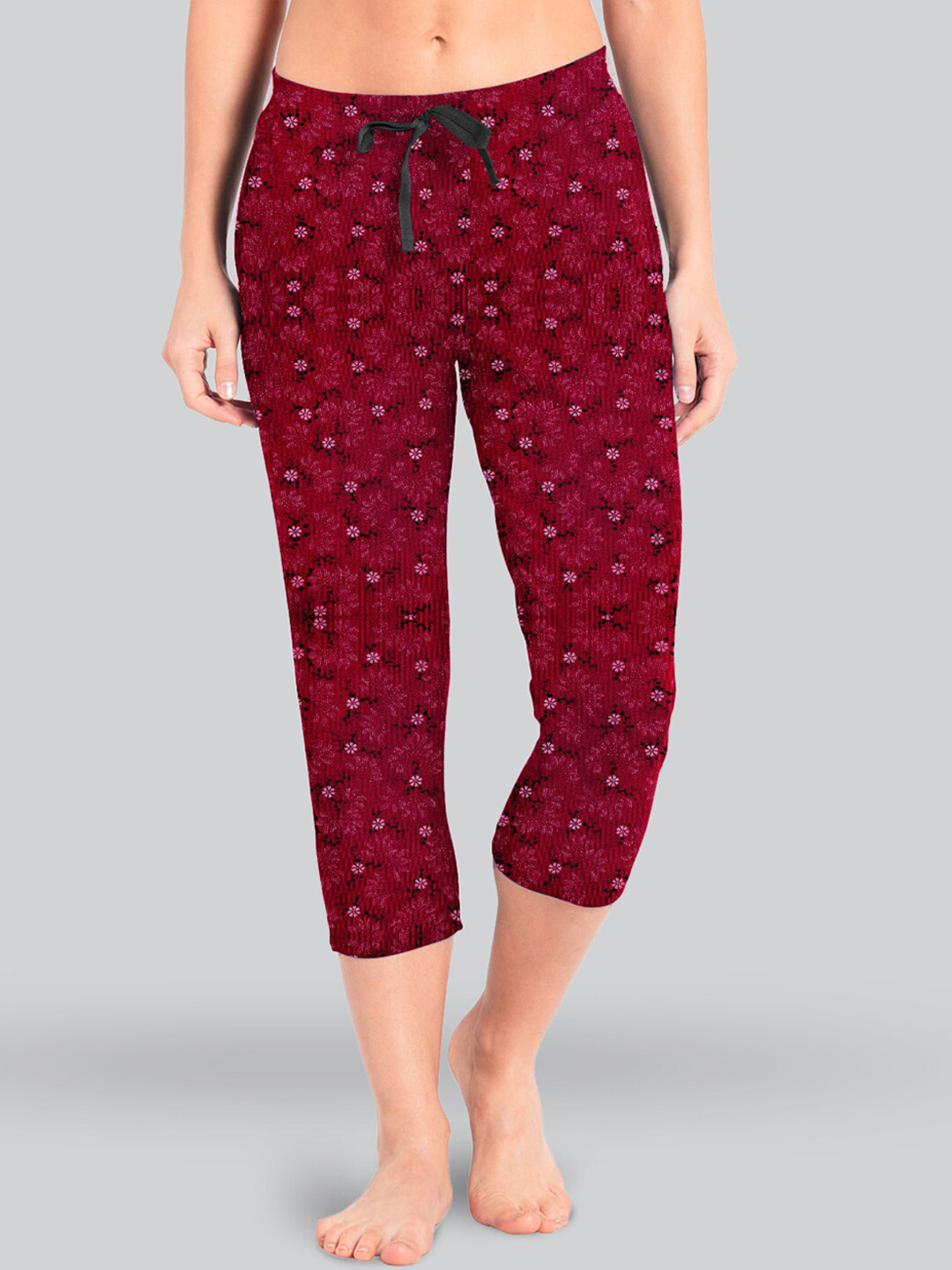 

LYRA Women Printed Cotton Lounge Capris, Maroon