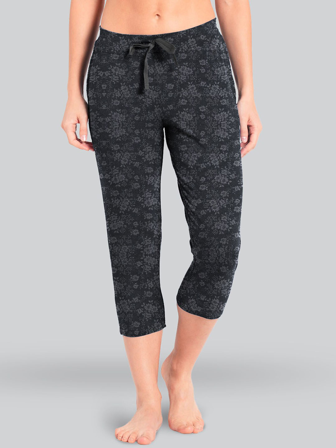 

LYRA Women Printed Cotton Lounge Capris, Charcoal
