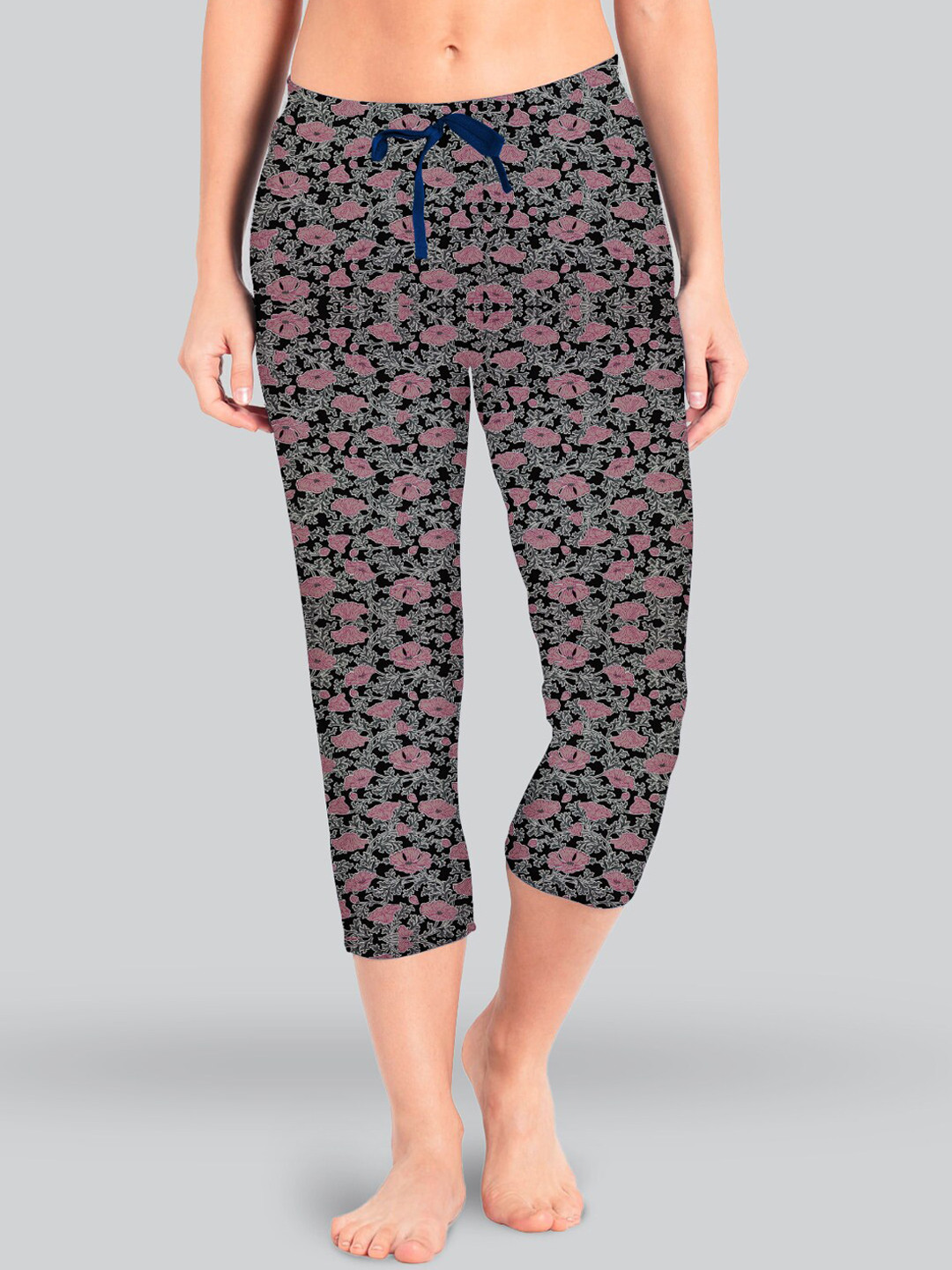 

LYRA Women Printed Mid-Rise Pure Cotton Lounge Pants, Black