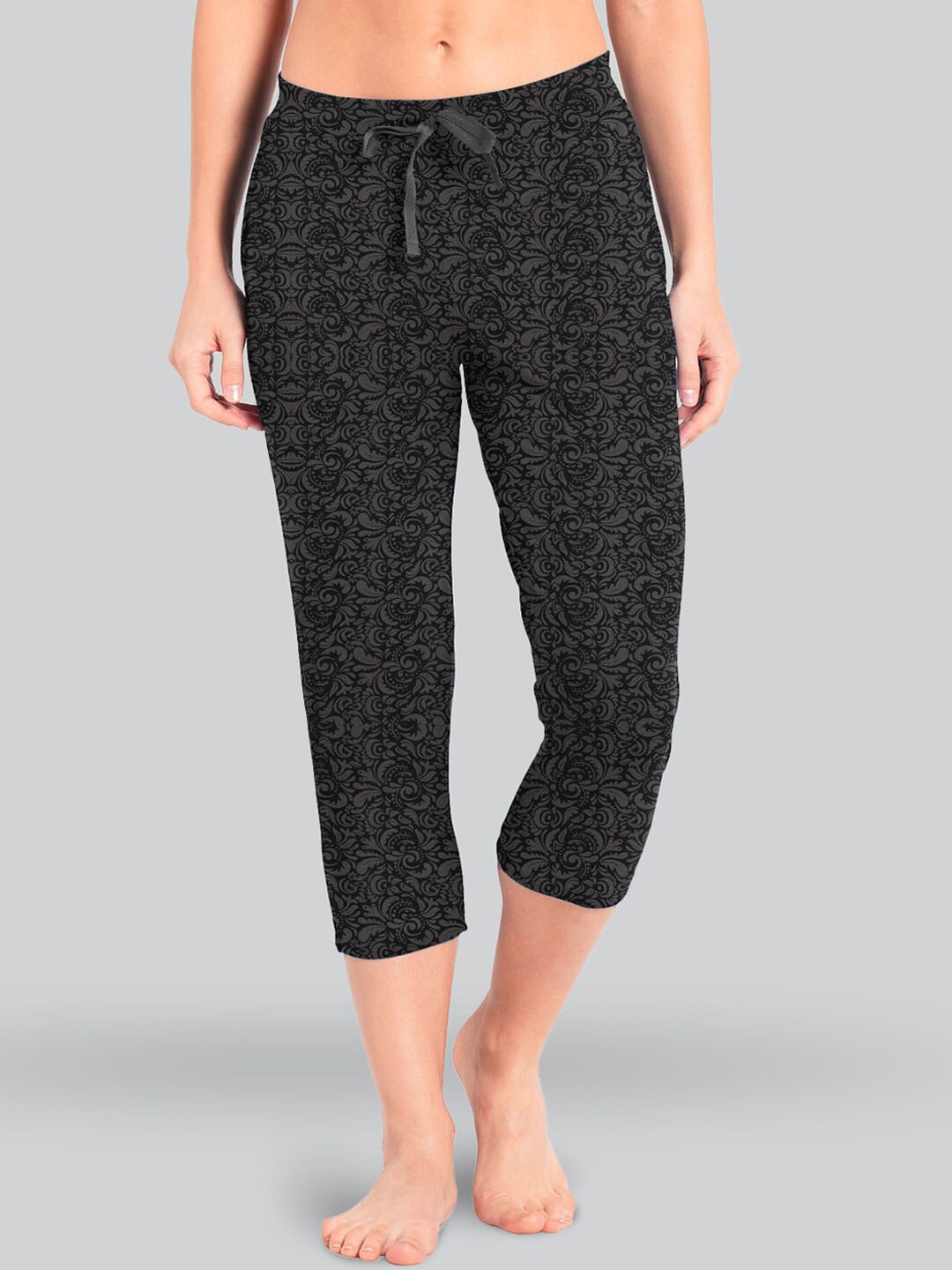 

LYRA Women Printed Mid-Rise Pure Cotton Lounge Pants, Charcoal