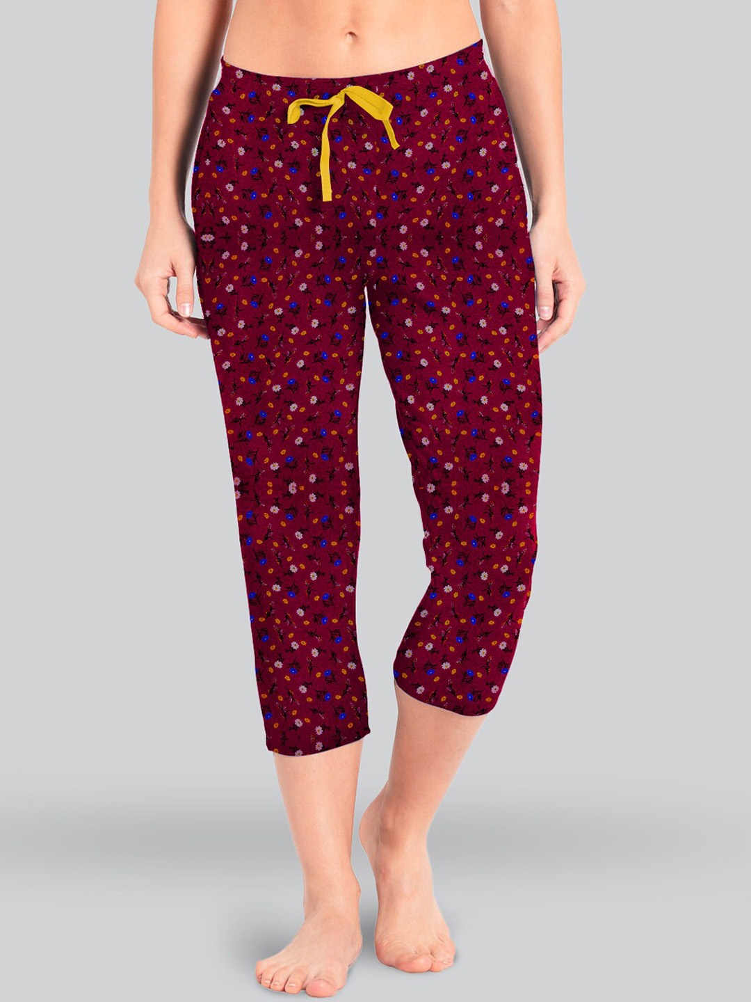 

LYRA Women Printed Mid-Rise Pure Cotton Lounge Pants, Maroon