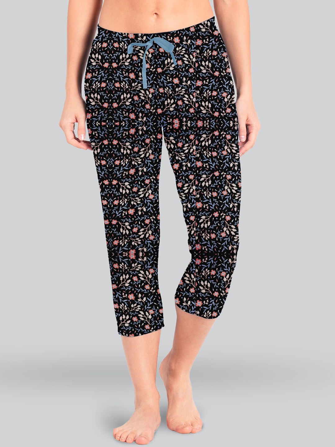 

LYRA Women Printed Mid-Rise Pure Cotton Lounge Pants, Black